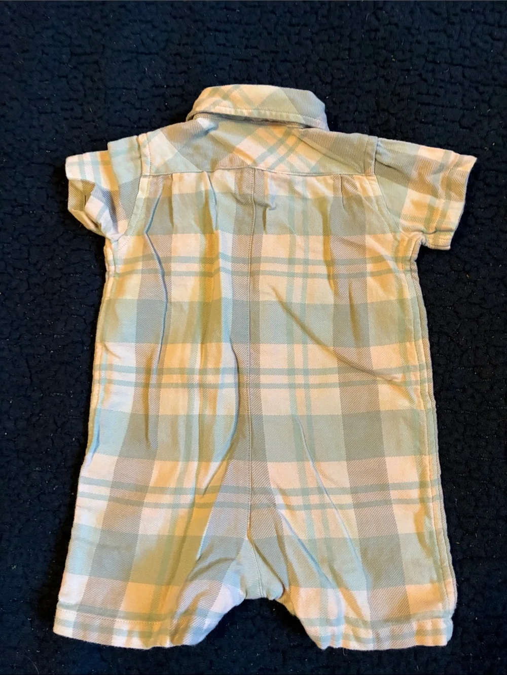 Ralph Lauren Plaid Button-Front Baby Romper in Blue / green & Cream